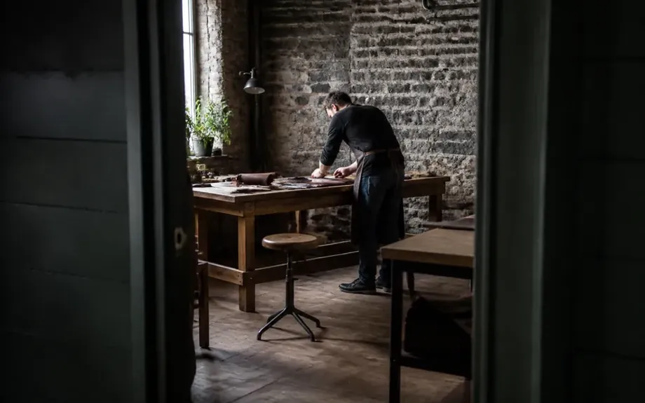 A workplace interior that suggests a specific industry, seen from the doorway